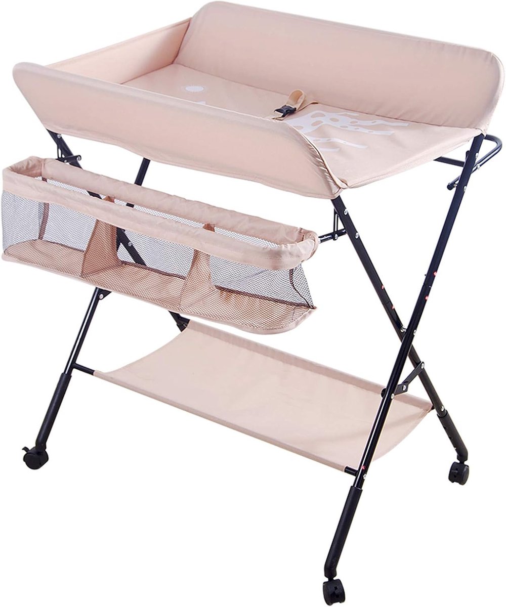 Baby Aankleedtafel - Commode met kussen - Babyverzorging Thuis - Inklapbaar en Ruimtebesparend - Draagvermogen 50kg - Lichtroze