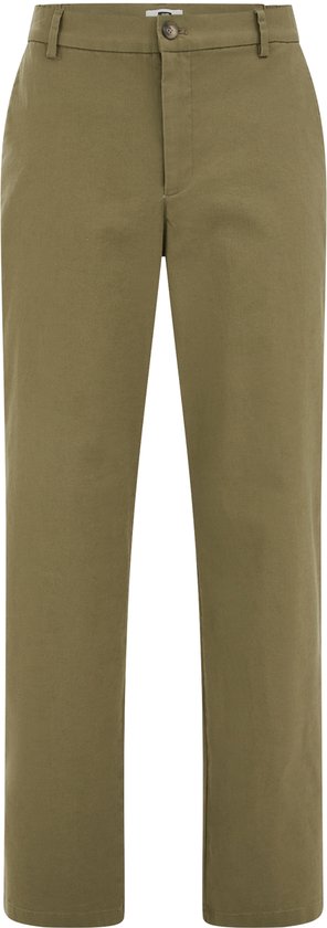 Pantalon kaki regular fit avec fermeture boutonnée et zippée, passants de ceinture et une poche arrière.