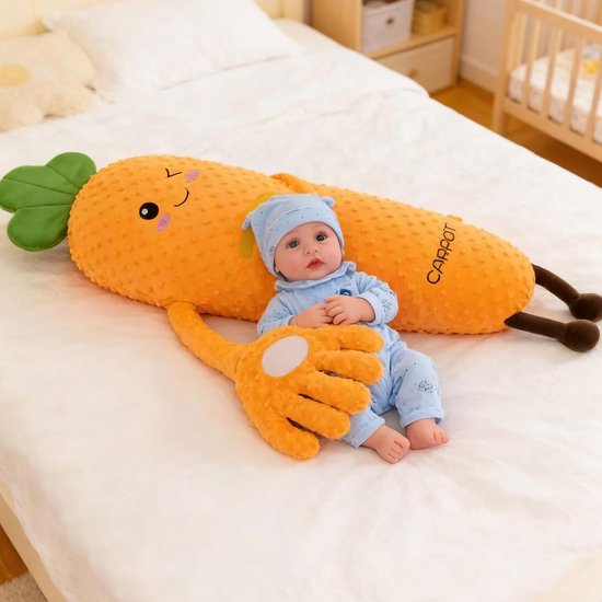 Kalmerend Knuffelkussen - Sensorisch Speelgoed - Bedtijd Ontspanning - Met Afstandsbediening - 90x30x30cm - Wortel — afbeelding 3