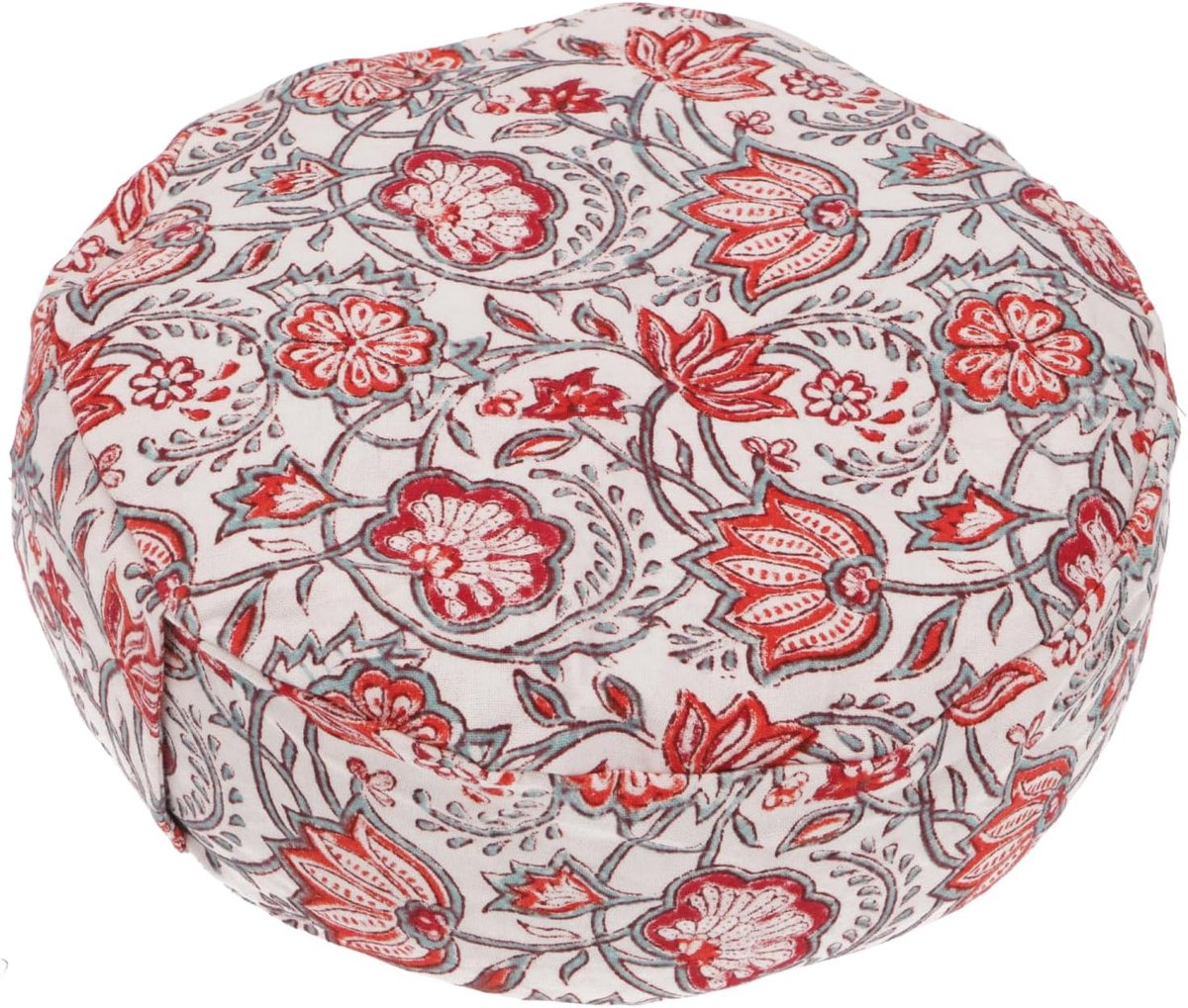 Meditatiekussen - Zitkussen Vloerkussen - Yoga & Ontspanning - Handgedrukt Indiaas Design - 30x30x10 cm - Rood Wit
