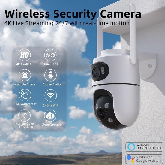 Beveiligingscamera Buiten - PTZ Camera Wifi - Huis Beveiligen - Dubbele Lens 360 - 30m Nachtzicht - Wit van Merkloos — afbeelding 5