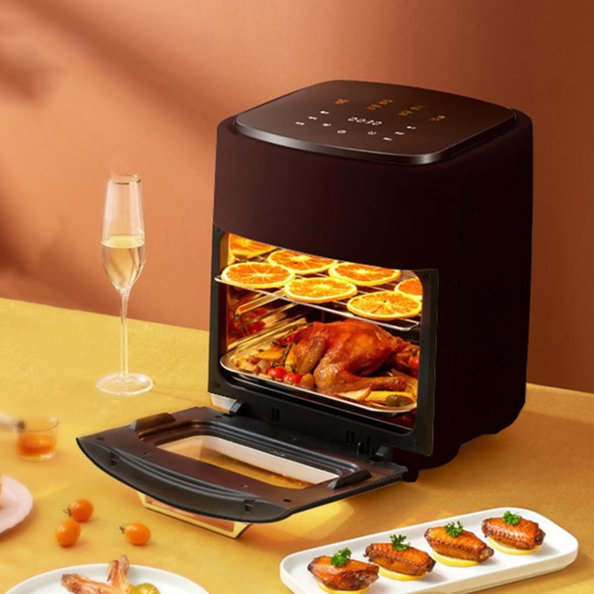 Heteluchtfriteuse Oven - Convectie Oven - Grote Maaltijden Bereiden - 15 Liter Capaciteit - 37x29x37 cm - Zwart