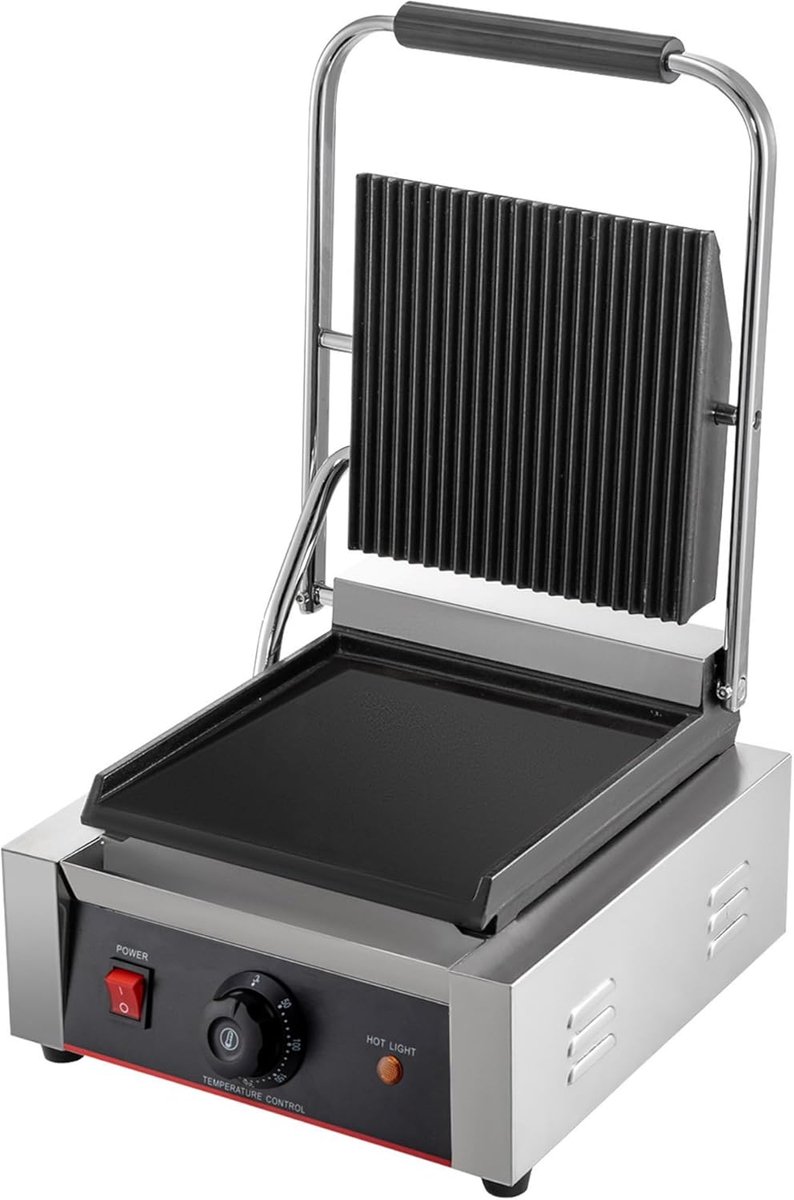Elektrische Grill - Contact Grill - Panini's Bakken - Gladde Platen - 30x36x22cm - Zilver