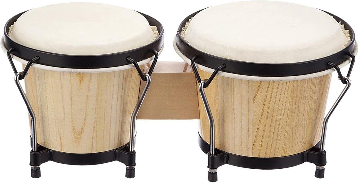 Bongo drum - Percussie instrument - Kinderen leren - Mahoniehout - 6 en 7 inch - Houten kleur