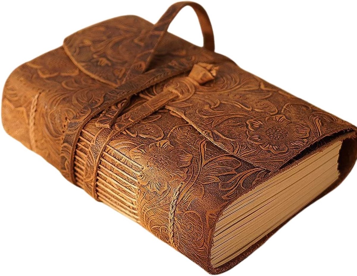 Leren Notitieboek - Dagboek Schetsboek - Ideeën Vastleggen - Handgemaakt Echt Leer - 165x115mm - Naturel