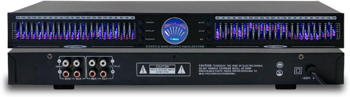 Audio Equalizer - Stereo Grafisch - Geluid Verbeteren - 22 Band Faders - 1U Rackmontage