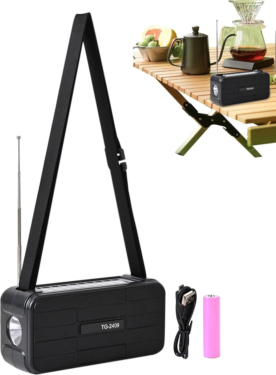 Draagbare Radio - Draadloze Speaker - Outdoor Avontuur - Zonne-energie Opladen - 16.4 cm Lengte - Zwart
