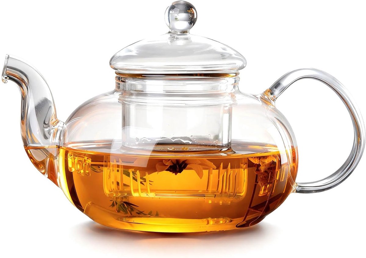 Glazen Theepot - Waterkoker Thee - Thee Zetten - Met Zeef - 1 Liter - Transparant