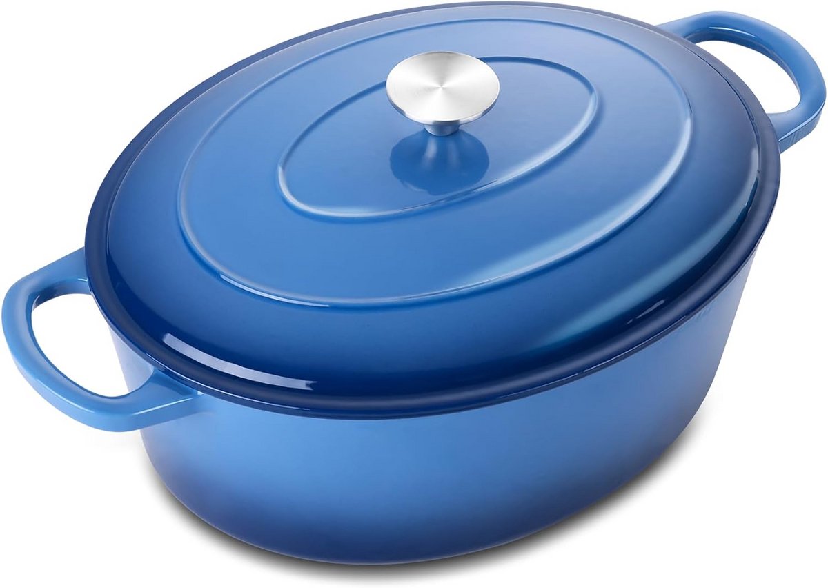 Ovale Gietijzeren Hollandse Oven 5QT - Voor Zuurdesem Brood, Stoven en Roosteren
