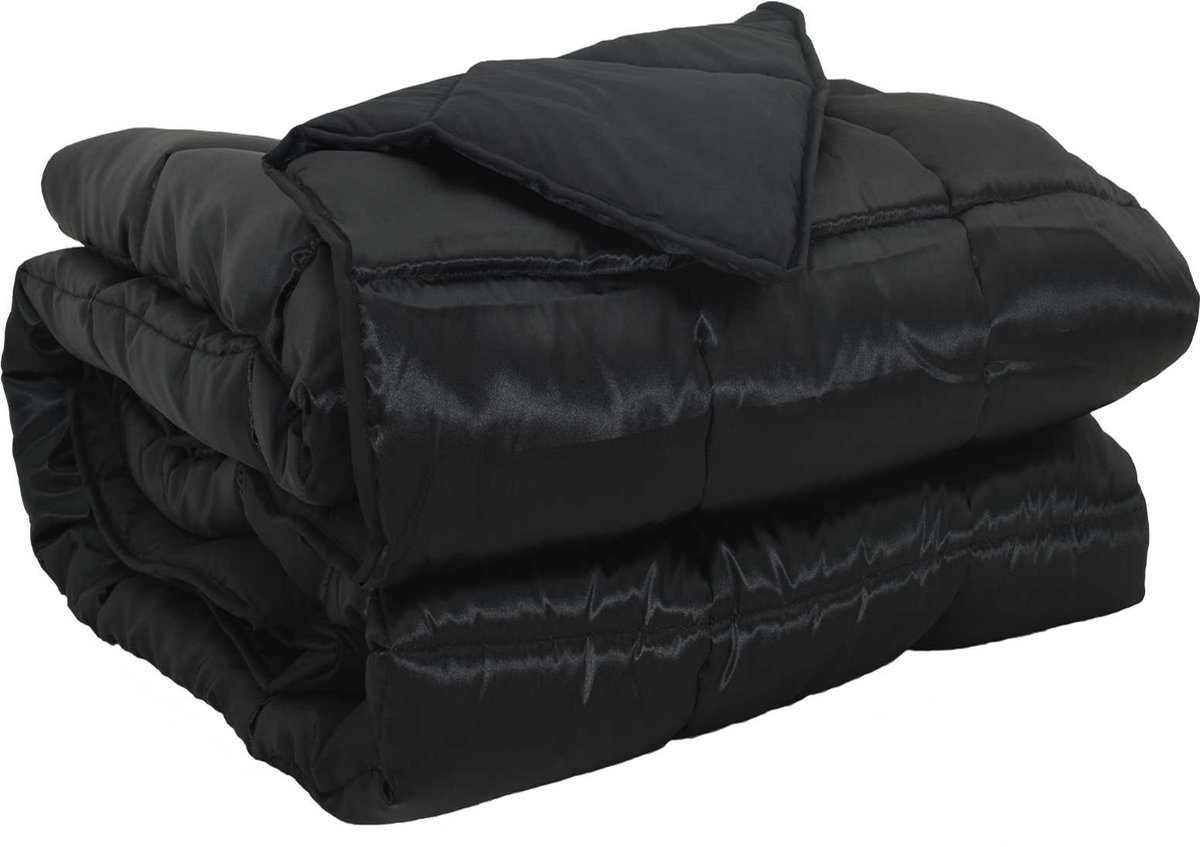 vidaXL - Volledig - Jaar - Dekbed - Zwart - 135 - x - 200 - cm - Satijn - en - Microfiber