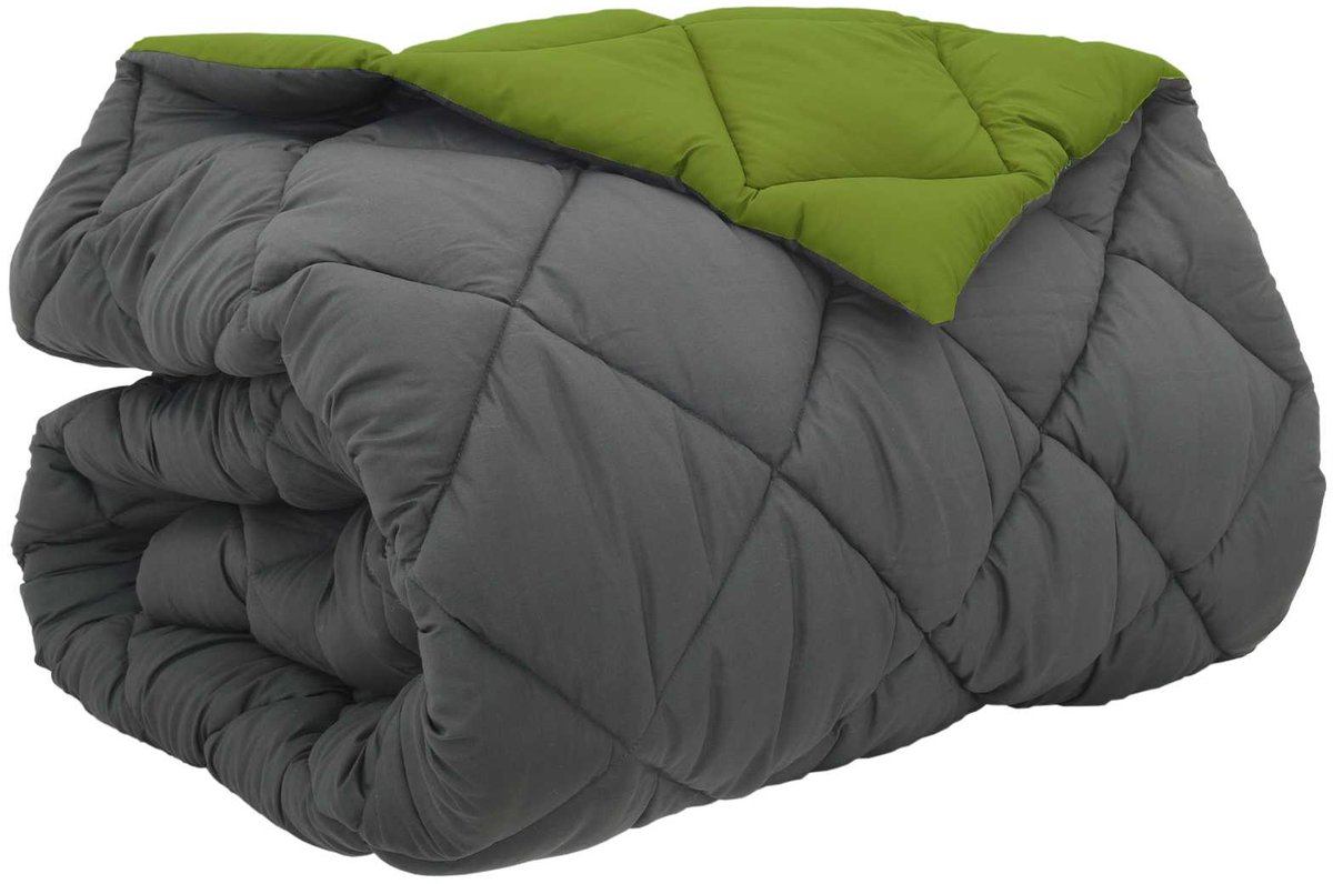 vidaXL - Winter - Duvet - Groen - en - Antraciet - 220 - x - 240 - cm - Microvezel