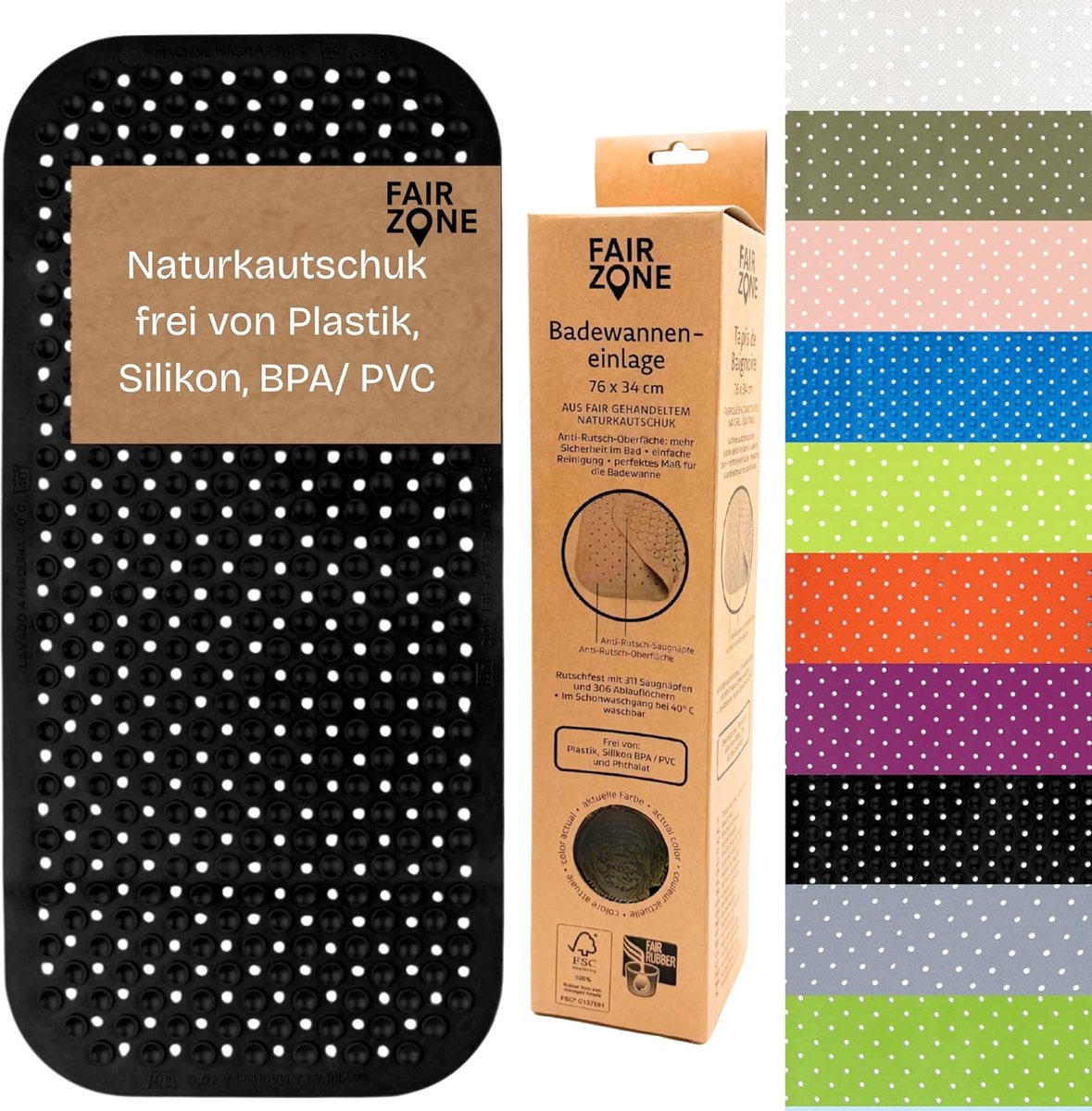 Antislip Badkuipmat 76x34 cm - Veilige Kuipinleg van Natuurrubber - BPA- en PVC-vrij