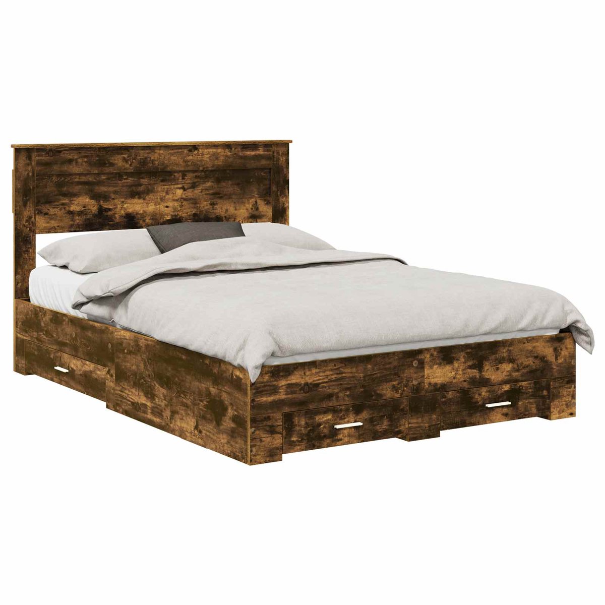 vidaXL - Bedframe - met - hoofdeinde - Rook - Eiken - 140 - x - 200 - cm - Bewerkt - hout
