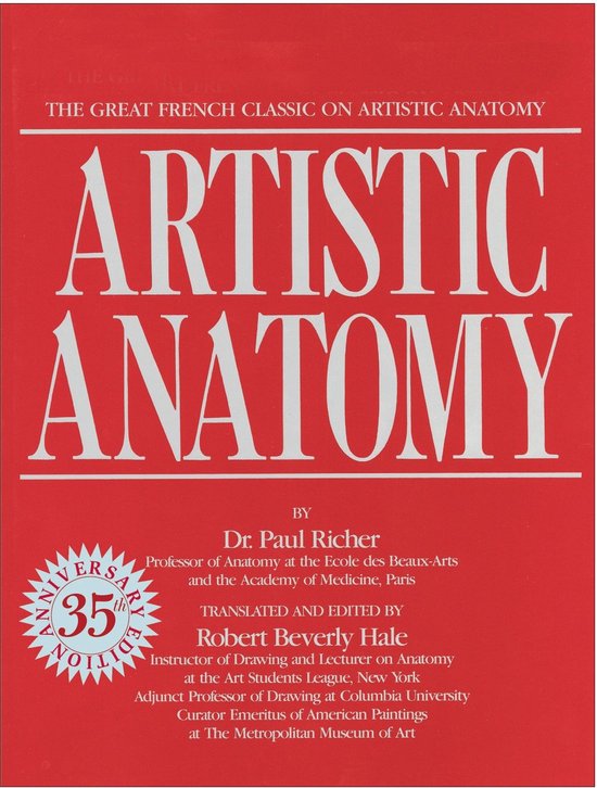 Boek 'Artistic Anatomy' met rode kaft. Titel in witte letters.