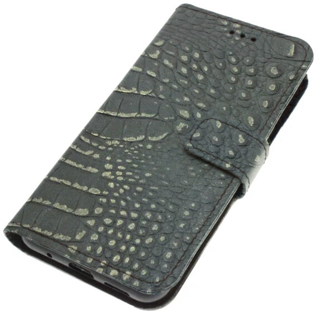 Echt leer hoesje geschikt voor Samsung Galaxy S24 Soepel geitenleer – zwart met goudaccent