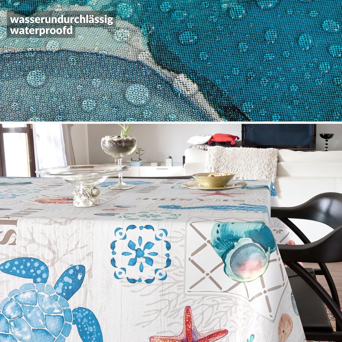 Afwasbaar Tafelkleed met Oceaanprint - Waterafstotend en Groot (300x140 cm)