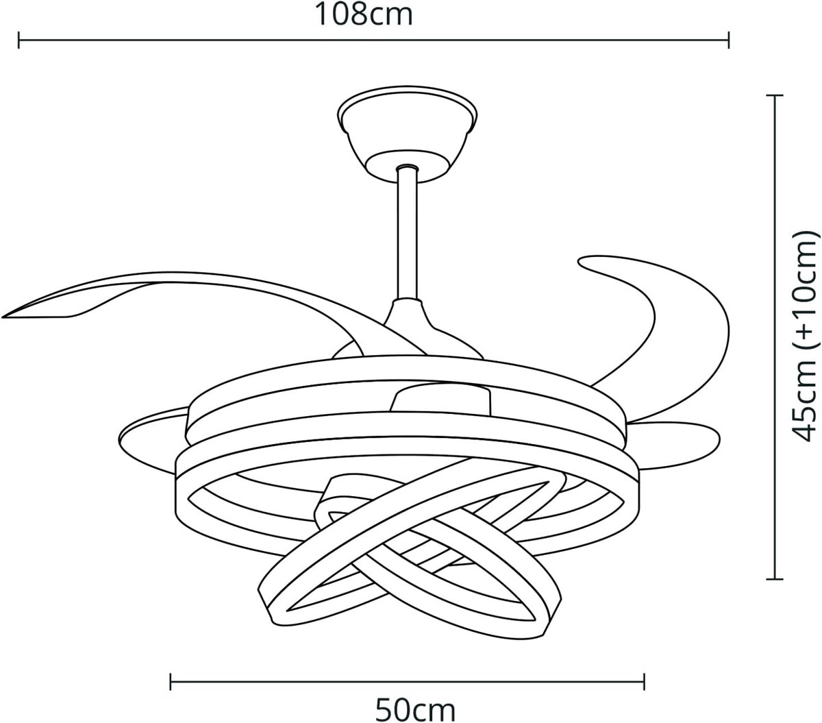 Plafondventilator met DC-motor en Drie Verstelbare LED-Lichtringen thumbnail 3