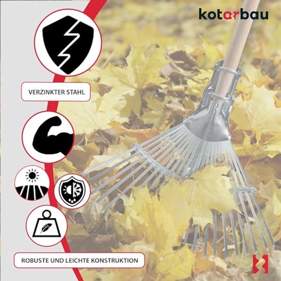 KOTARBAU® Bladhark, met Houten Steel, Staal, Zilver, Bladbezem, Verstelbare Bladhark, 28 cm-40,5 cm, Gazonhark, voor Bladeren Gras, Tuinwerk, Ergonomisch Robuust van Merkloos	 — afbeelding 5