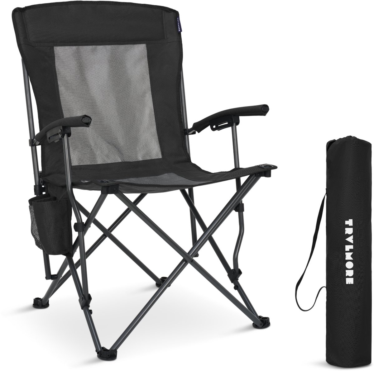 TRVLMORE Campingstoel - Opvouwbaar - 120KG Draagvermogen - Incl. Draagtas - Klapstoel - Visstoel - Kampeerstoel - Vouwstoel - Zwart