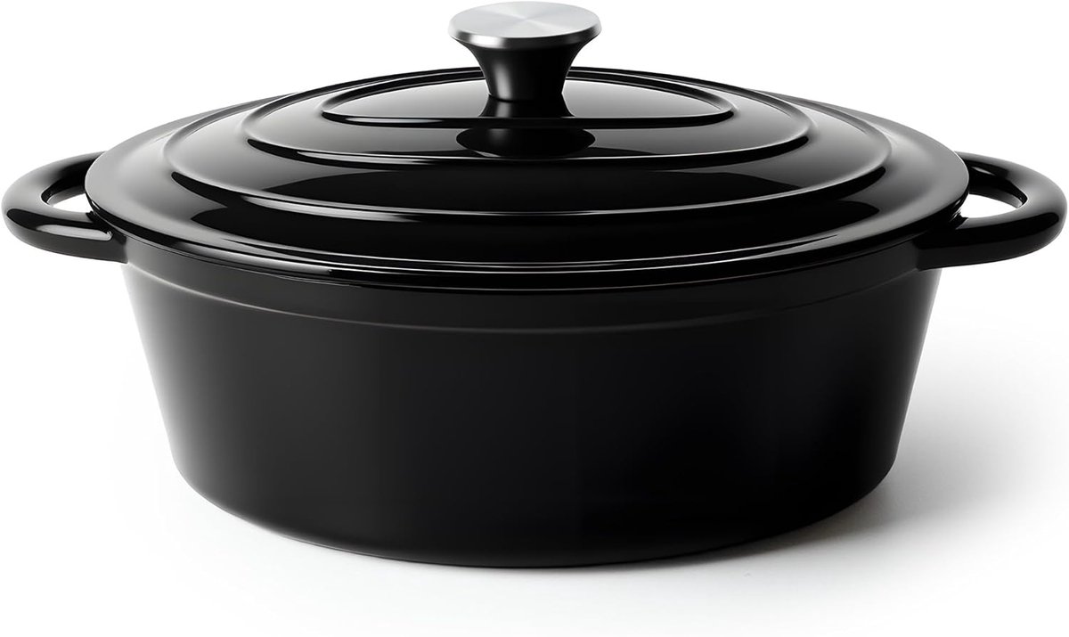 Gietijzeren Ovale Braadpan met Deksel en Handvatten - 4.5 QT Emaille Pan