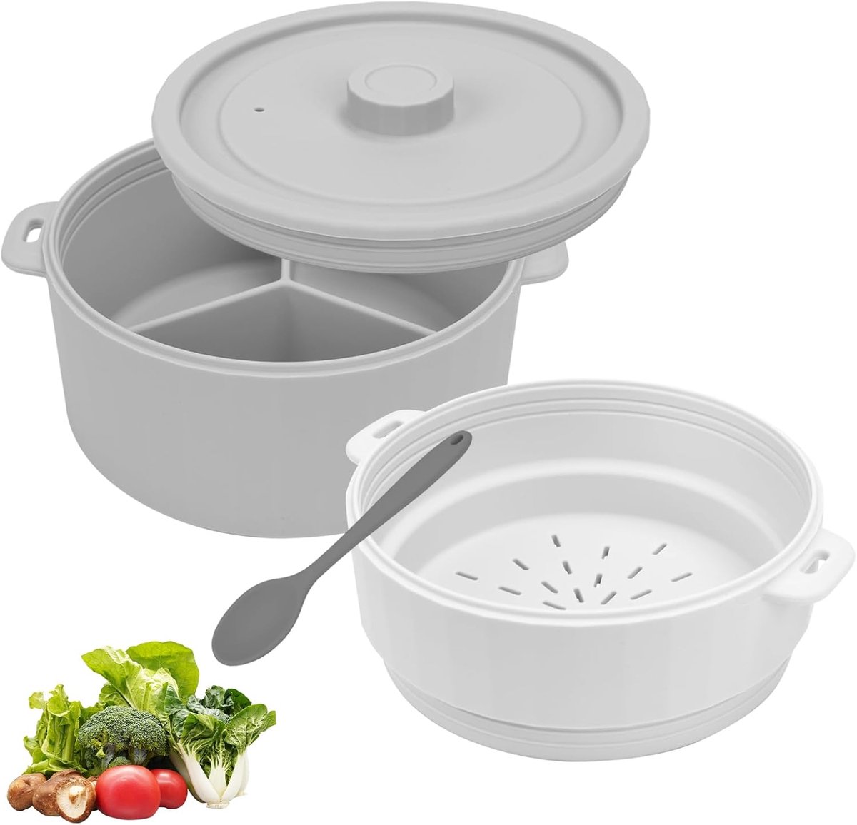 Dubbele Stoompan voor Magnetron - Voor Gezond Koken, Serveren en Bewaren
