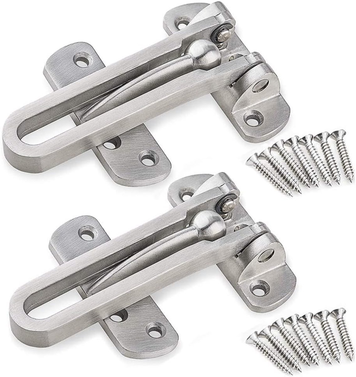 Voordeur Swing Bar - Deur Beperker - Extra Beveiliging - Voorkomt Geforceerde Toegang - 2 Stuks - Zilverkleurig