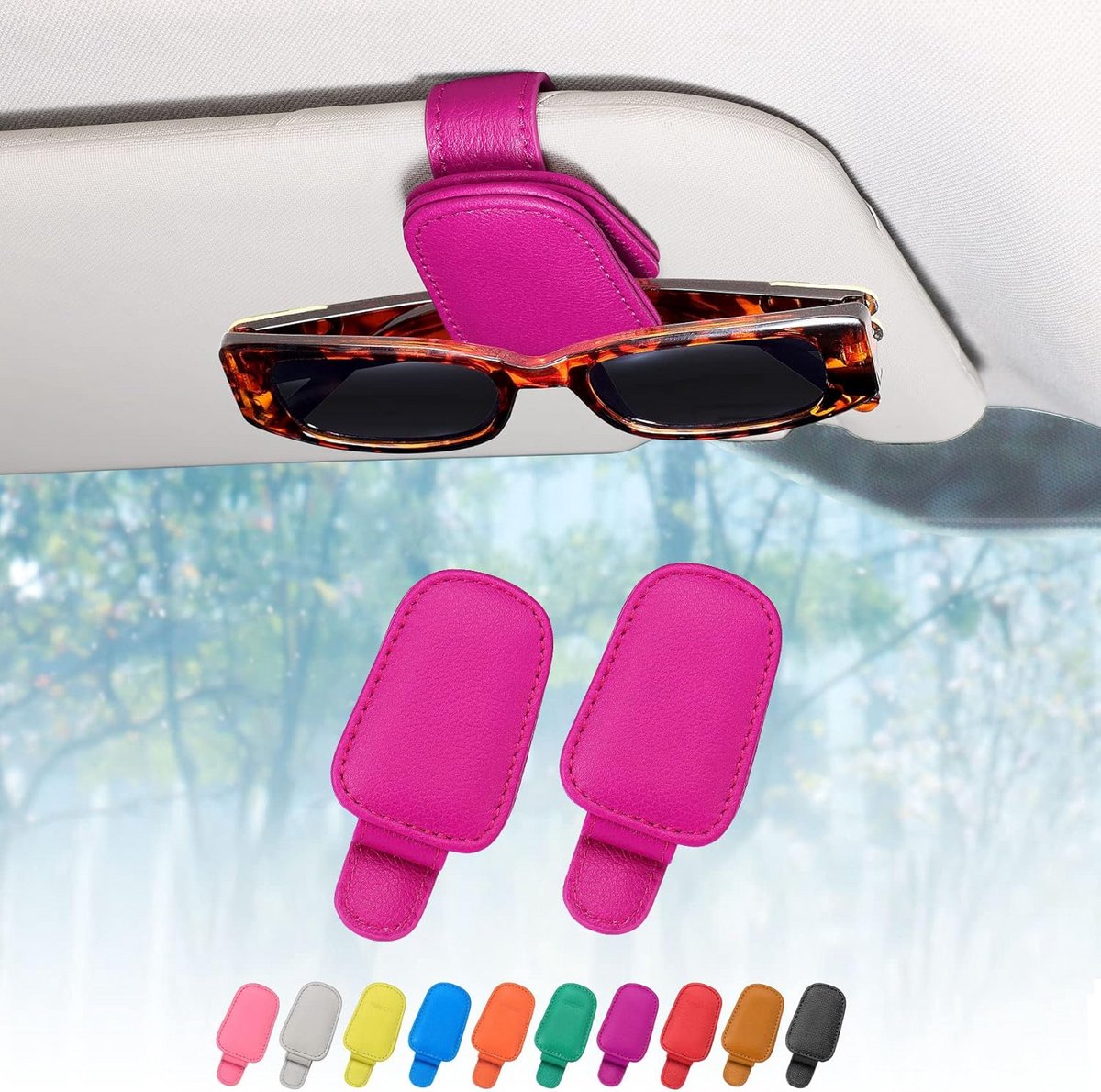 Set van 2 Magnetische Brillenhouder voor Auto Zonneklep - Echt Leer
