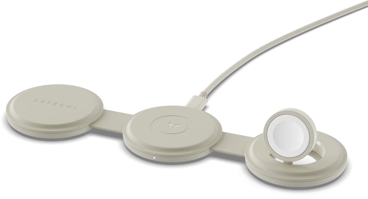 Satechi OntheGo 3-in-1 Draadloze Oplader – Compact en Inklapbaar Design – Krasbestendige Premium Materialen – Levert tot 15W Oplaadvermogen - Beige