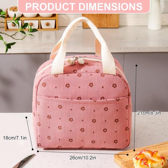 10 Liters - Geïsoleerde Kleine Koeltas - Herbruikbare Lunch Tas voor Werk, School, Picknick, Reizen - Roze Bloemen van Merkloos — afbeelding 2