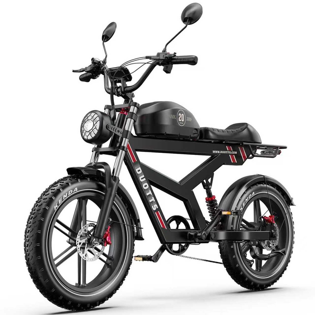 Elektrische Fiets DUOTTS F20 - 1296 Wh / 27 Ah Accu - 140 km Bereik - 250W Motor - 20*4.0 Inch Banden - Shimano 7 Versnellingen - Hydraulische Schijfremmen - Aluminium Frame - Elektrische Stadsfiets - zwart