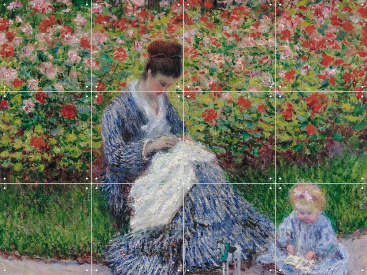 IXXI Camille Monet and a Child in the Artist's Garden in Argenteuil, Claude Monet & Museum of Fine Arts Boston - 80 x 60 cm - Gratis ophangtool -