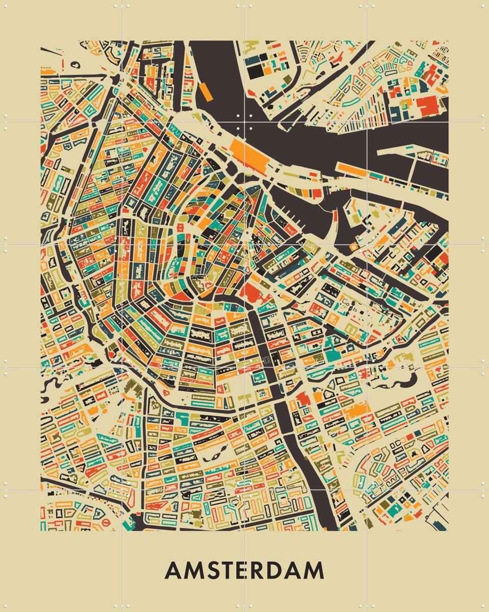 IXXI Amsterdam Mosaic Map, Kunst in Kaart - 80 x 100 cm - Gratis ophangtool - Grote wanddecoratie en posters - Geometrische Kunst, Grafisch Ontwerp