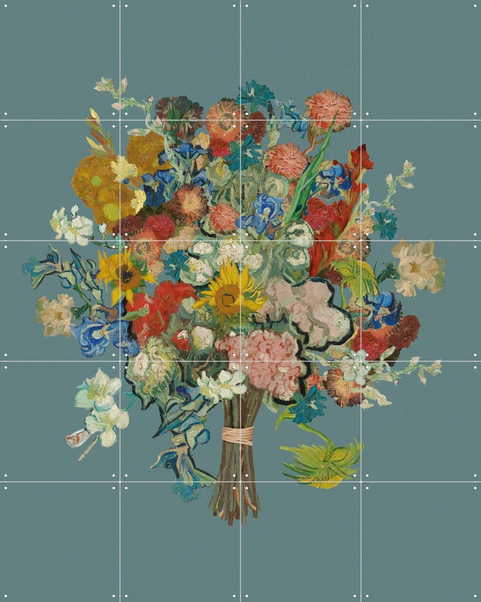 IXXI Vincent's bloemen - blauw, Vincent van Gogh (1853 - 1890) & Van Gogh Museum - 80 x 100 cm - Gratis ophangtool - Grote wanddecoratie en posters -