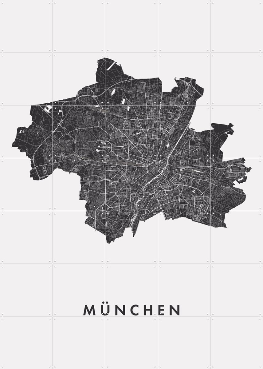 IXXI München City Map, Kunst in Kaart - 100 x 140 cm - Gratis ophangtool - Grote wanddecoratie en posters - Minimalisme, Geometrische Kunst, Grafisch