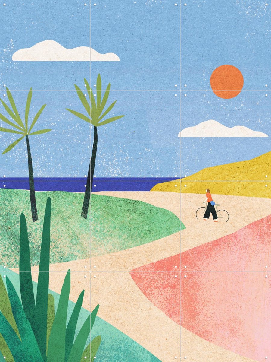 IXXI Beach Girl, Henry Rivers - 60 x 80 cm - Gratis ophangtool - Grote wanddecoratie en posters - Speels, Kleurrijk, Illustraties, Woonkamer, Zon