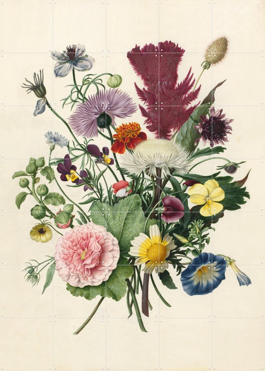 IXXI Boeket bloemen, Rijksmuseum - 100 x 140 cm - Gratis ophangtool - Grote wanddecoratie en posters - Naturalisme, Illustraties, Klassiek, Eetkamer