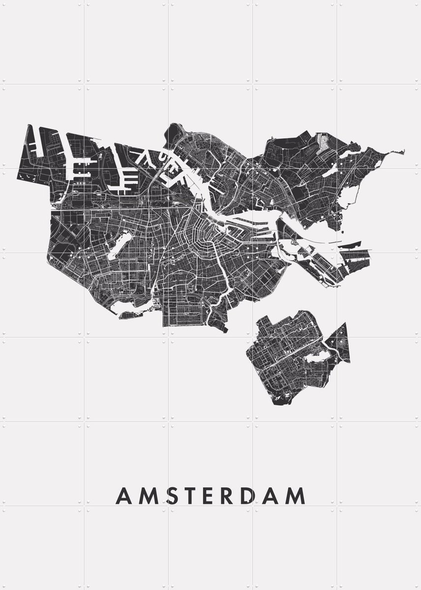 IXXI Amsterdam City Map, Kunst in Kaart - 100 x 140 cm - Gratis ophangtool - Grote wanddecoratie en posters - Minimalisme, Technische Tekening, Line