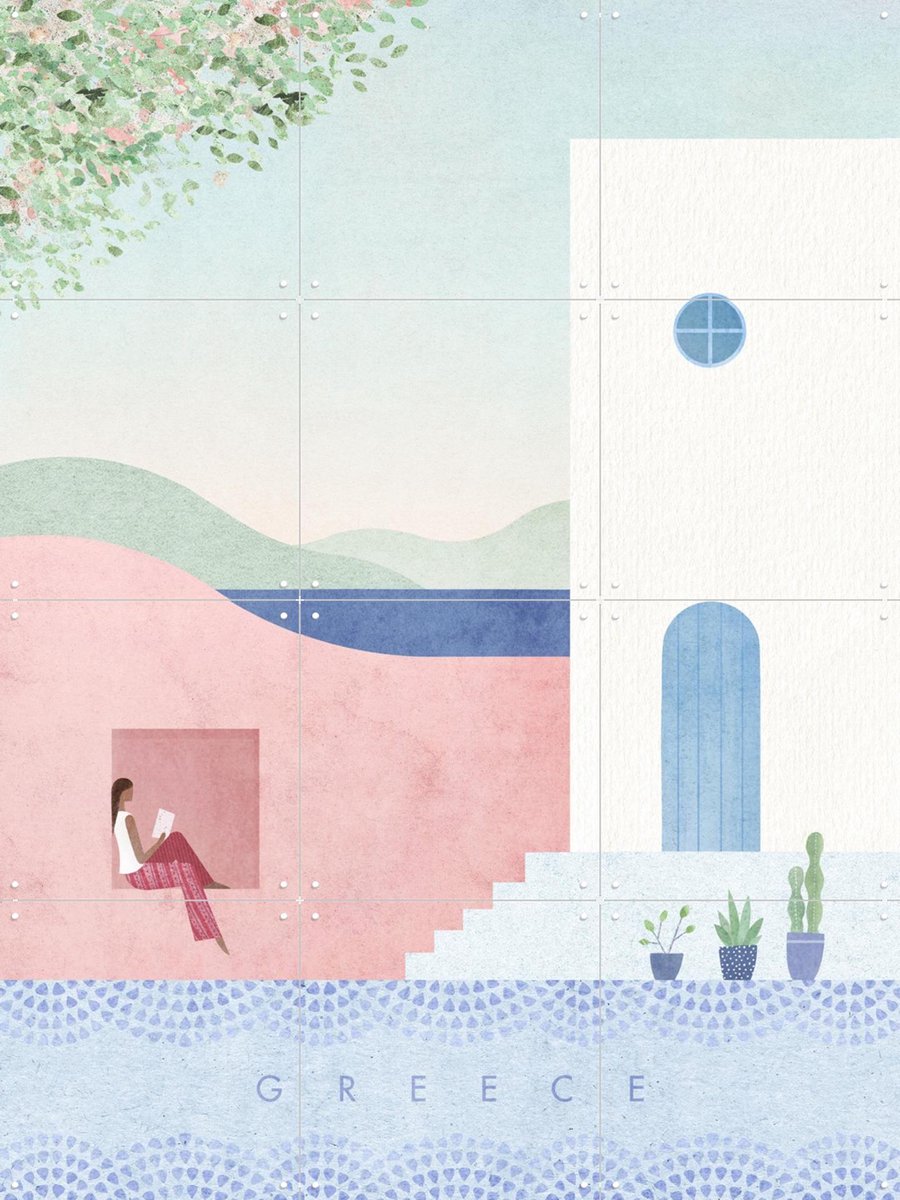 IXXI Greece, Henry Rivers - 60 x 80 cm - Gratis ophangtool - Grote wanddecoratie en posters - Illustraties, Aquarel, Minimalisme, Woonkamer