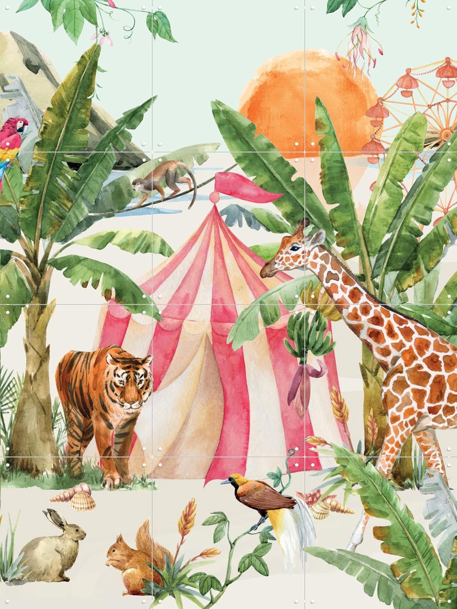 IXXI Circus Sunset, Creative Lab Amsterdam - 60 x 80 cm - Gratis ophangtool - Grote wanddecoratie en posters - Illustraties, Aquarel, Speels