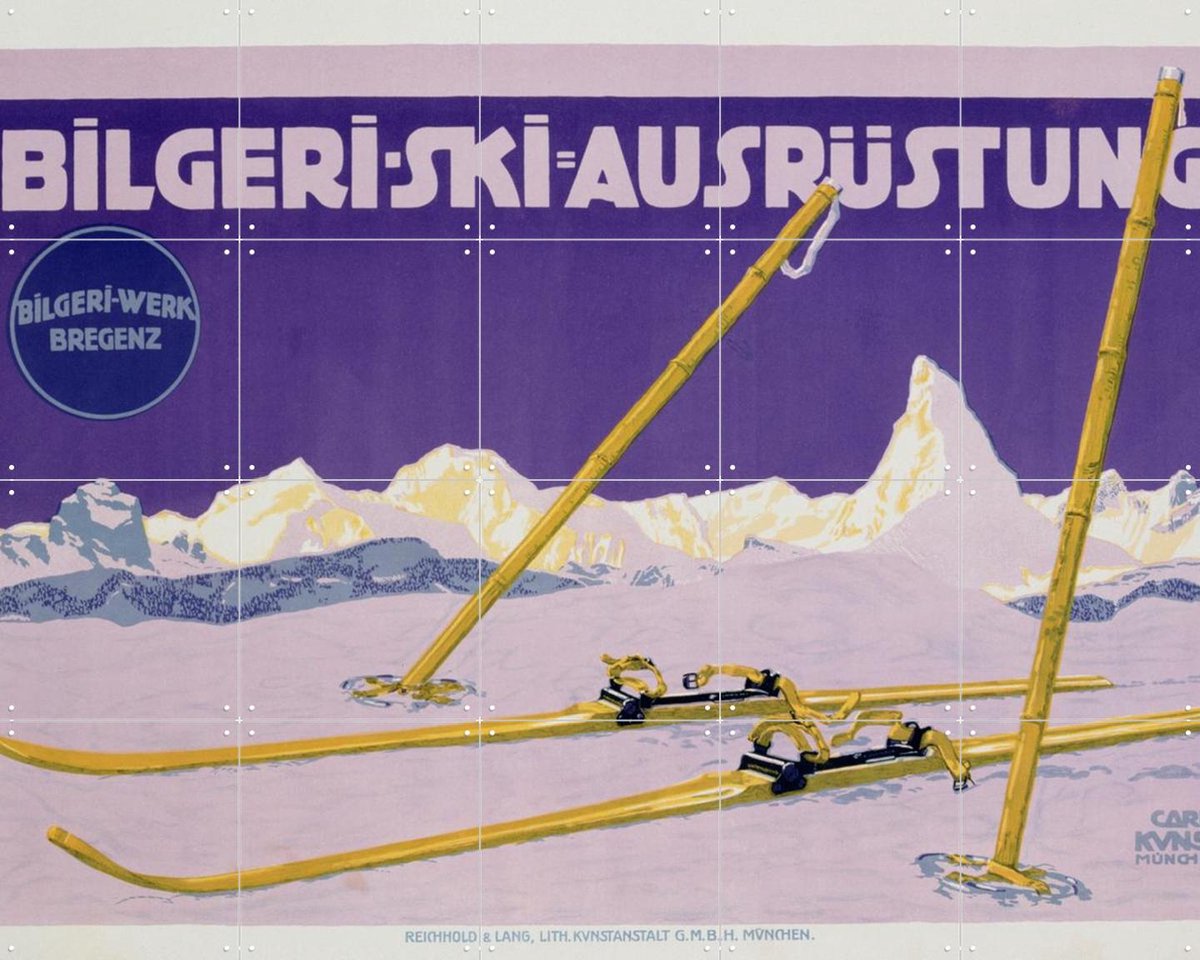 IXXI Skiing in Austria, Bridgeman Images - 100 x 80 cm - Gratis ophangtool - Grote wanddecoratie en posters - Vintage, Art Deco, Illustraties