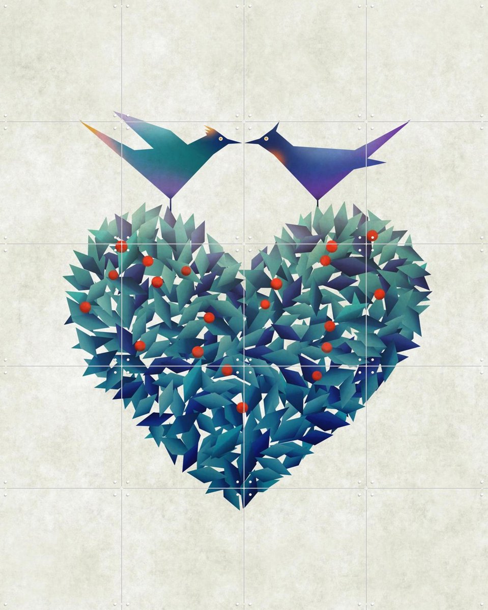 IXXI Love Birds, Angelo Cerantola - 80 x 100 cm - Gratis ophangtool - Grote wanddecoratie en posters - Illustraties, Geometrische Kunst, Grafisch