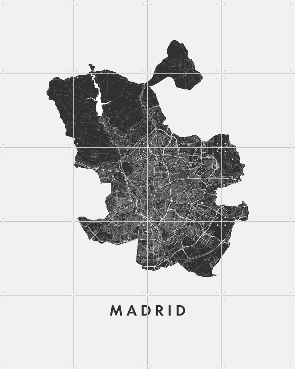 IXXI Madrid City Map, Kunst in Kaart - 80 x 100 cm - Gratis ophangtool - Grote wanddecoratie en posters - Minimalisme, Abstract, Geometrische Kunst