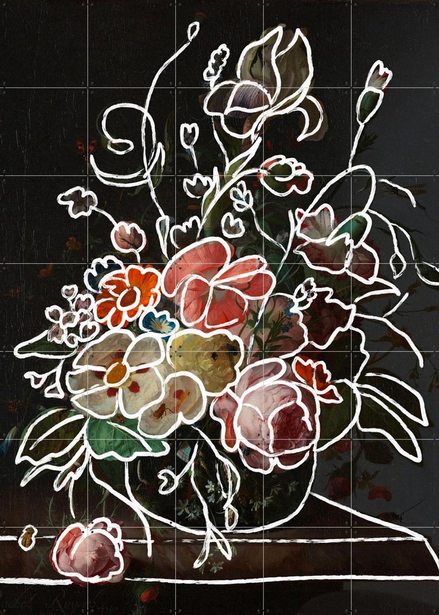 IXXI Bouquet in Strokes, The New Classics - 100 x 140 cm - Gratis ophangtool - Grote wanddecoratie en posters - Aquarel, Illustraties, Gemengde