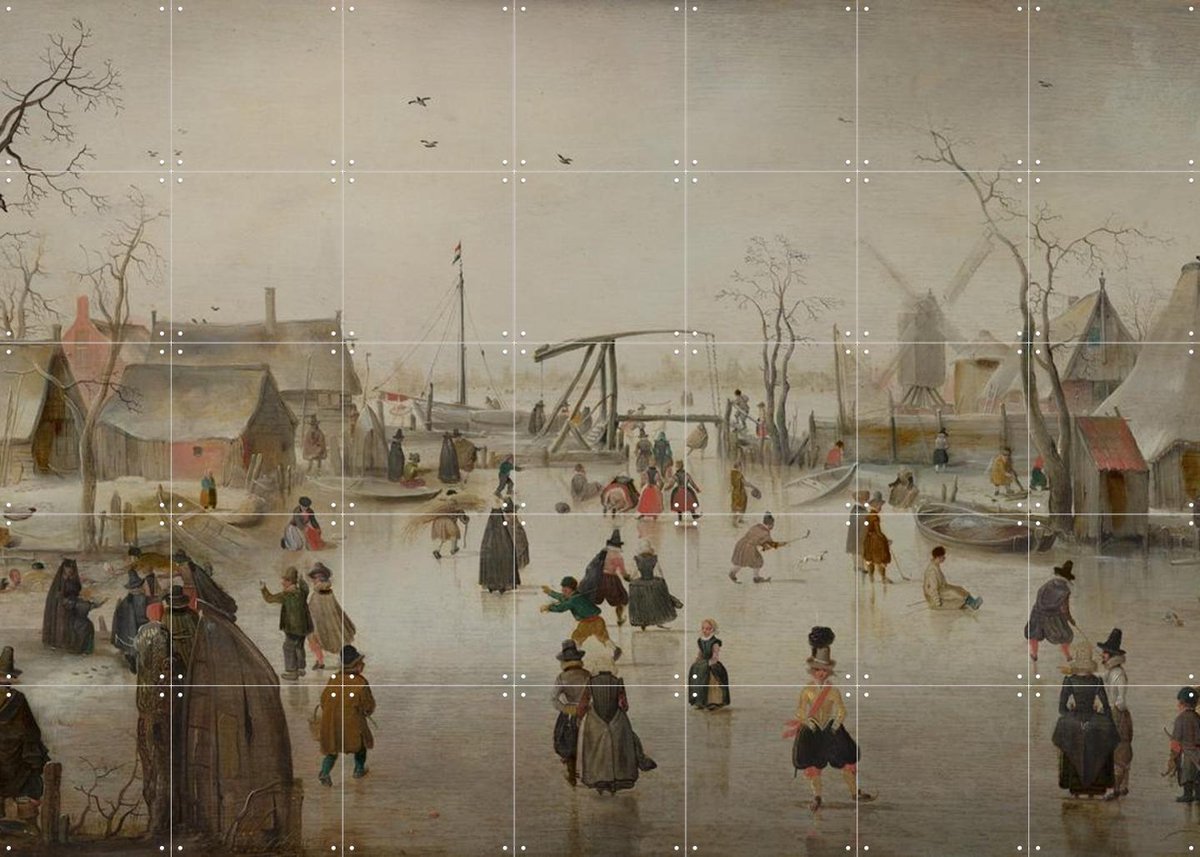 IXXI IJsvermaak, Hendrick Avercamp & Mauritshuis - 140 x 100 cm - Gratis ophangtool - Grote wanddecoratie en posters - Olieverf, Schilderijen