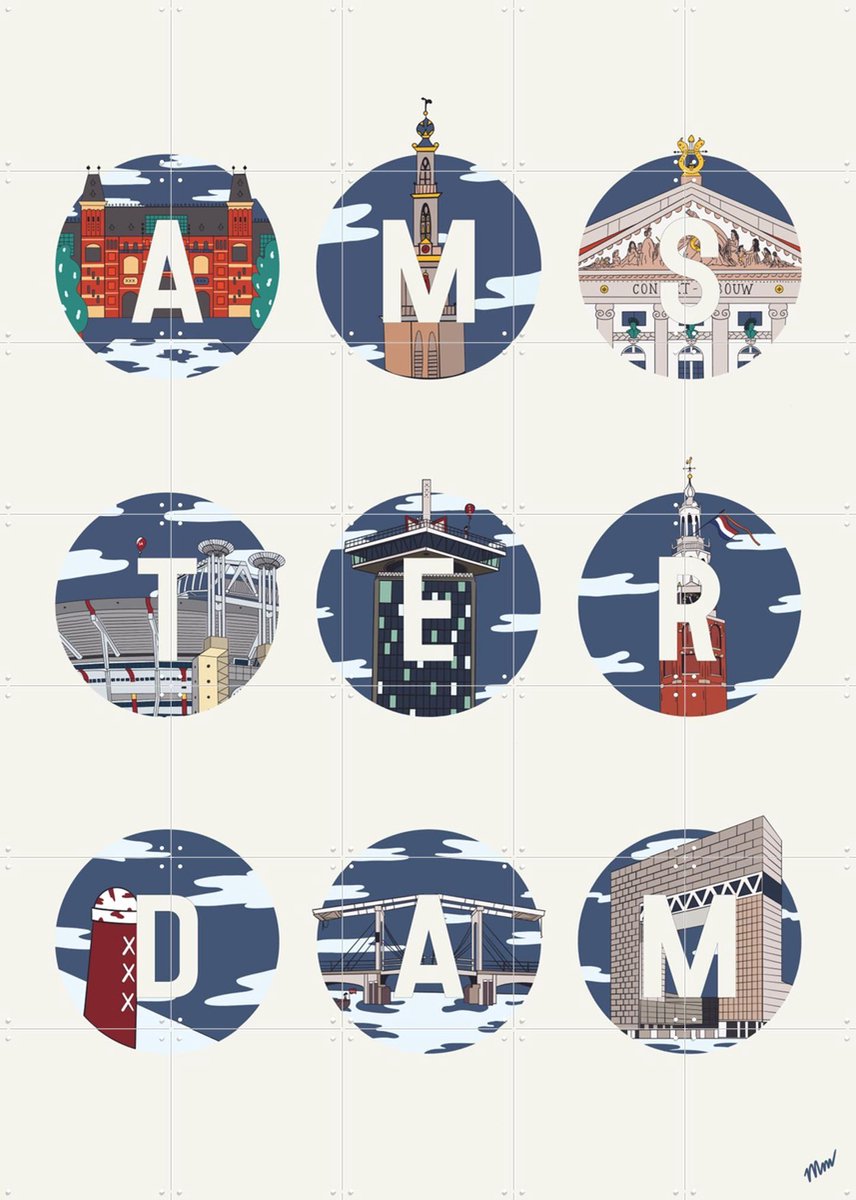 IXXI Amsterdam Icons, Art Studio Jet & Kunst in Kaart - 100 x 140 cm - Gratis ophangtool - Grote wanddecoratie en posters - Speels, Typografie