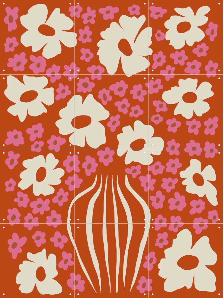 IXXI Flower Pot In Orange and Pink, Miho Art Studio & Various - 60 x 80 cm - Gratis ophangtool - Grote wanddecoratie en posters - Decoratieve kunsten