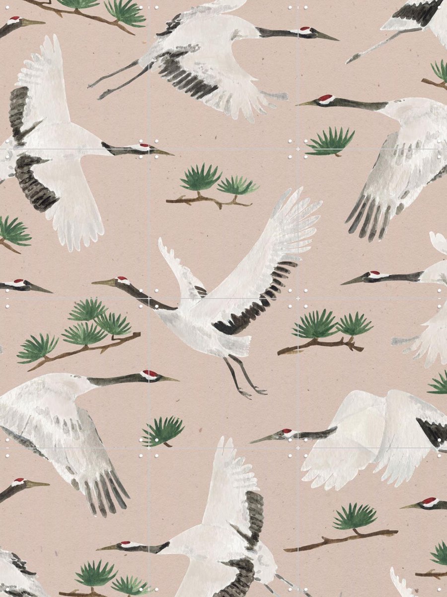 IXXI Cranes Pink, Isabelle Vandeplassche & Rijksmuseum 2.0 - 60 x 80 cm - Gratis ophangtool - Grote wanddecoratie en posters - Illustraties