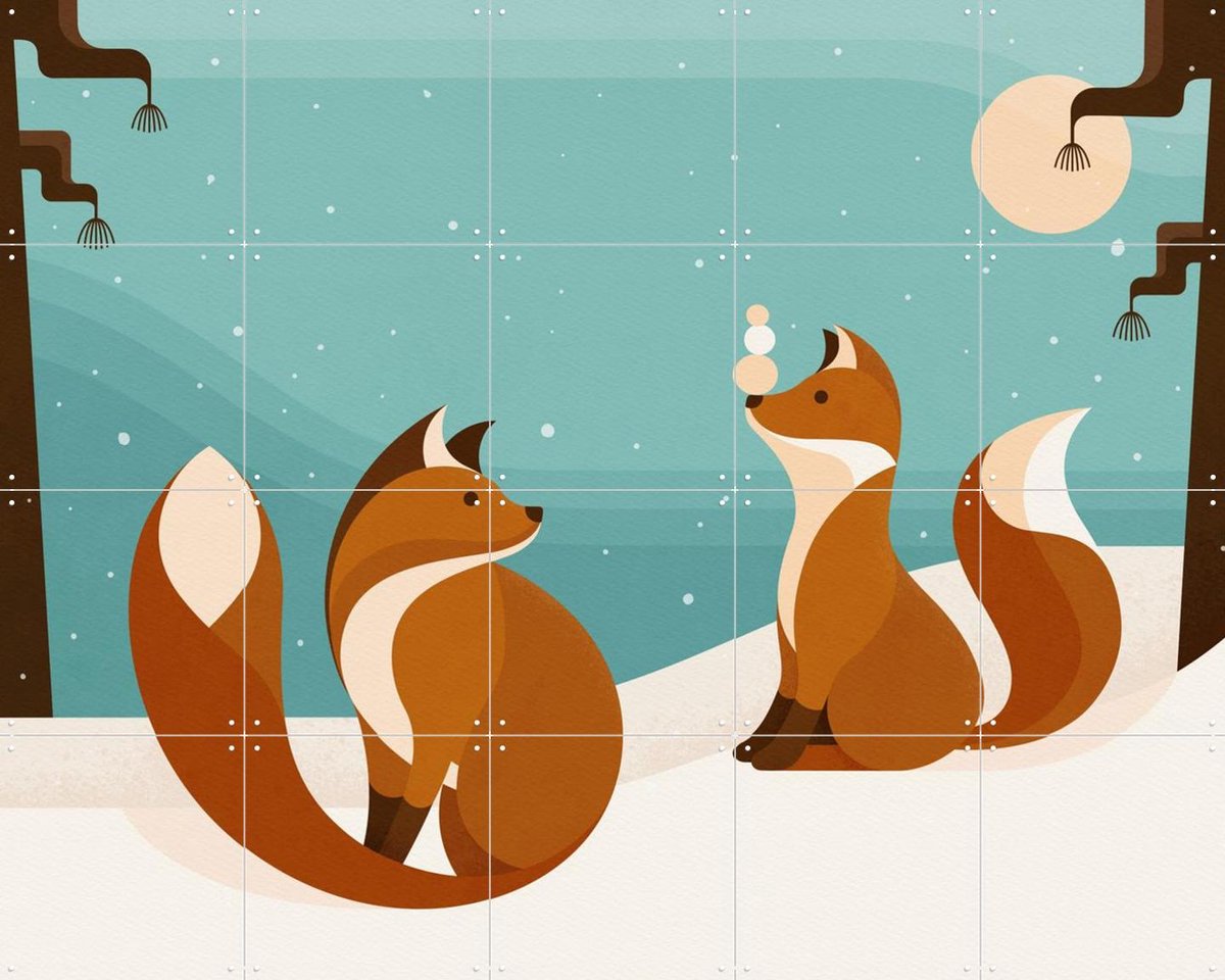 IXXI Vosjes, Elke Uijtewaal - 100 x 80 cm - Gratis ophangtool - Grote wanddecoratie en posters - Illustraties, Kleurrijk, Geometrische Kunst, Speels