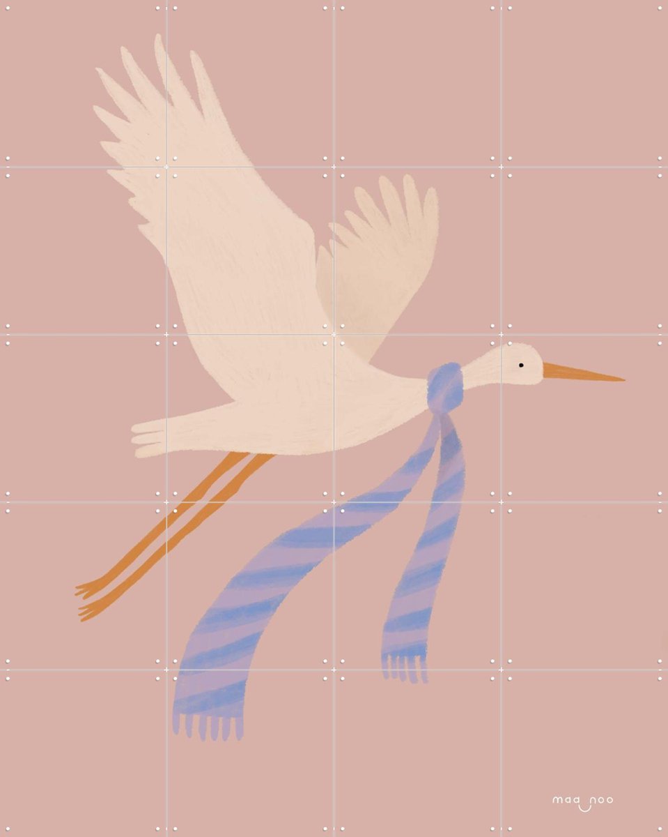 IXXI Chilly Crane, Maa-noo - 80 x 100 cm - Gratis ophangtool - Grote wanddecoratie en posters - Grafisch Ontwerp, Fantasierijk, Speels, Illustraties