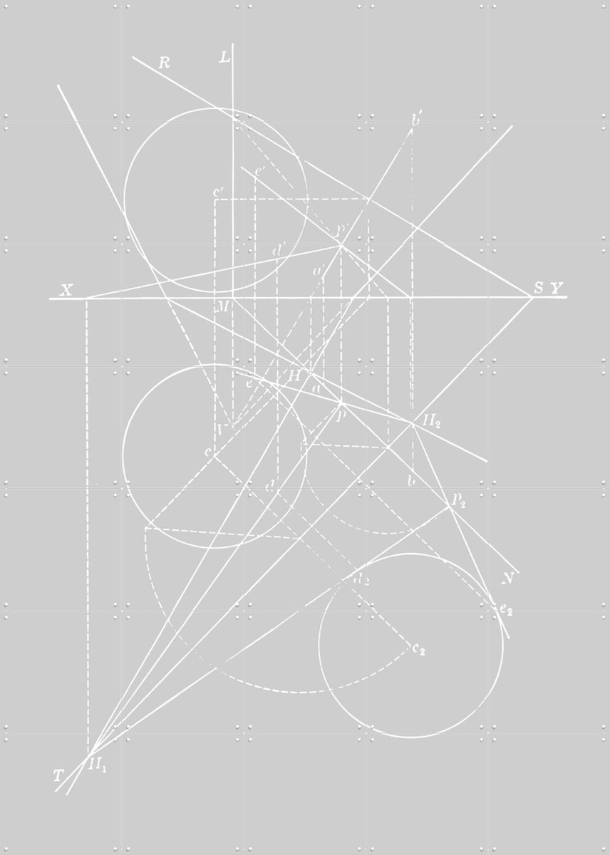 IXXI Compases Grey, Aster Edition - 100 x 140 cm - Gratis ophangtool - Grote wanddecoratie en posters - Grafisch Ontwerp, Technische Tekening, Line
